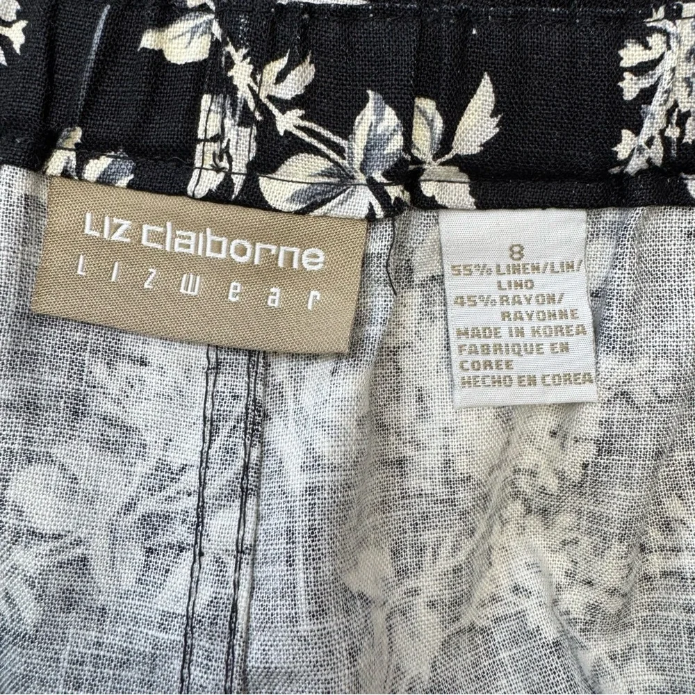 Liz Claiborne Lizwear Floral A-Line Midi‎ Skirt Women Size 8 Linen Blend